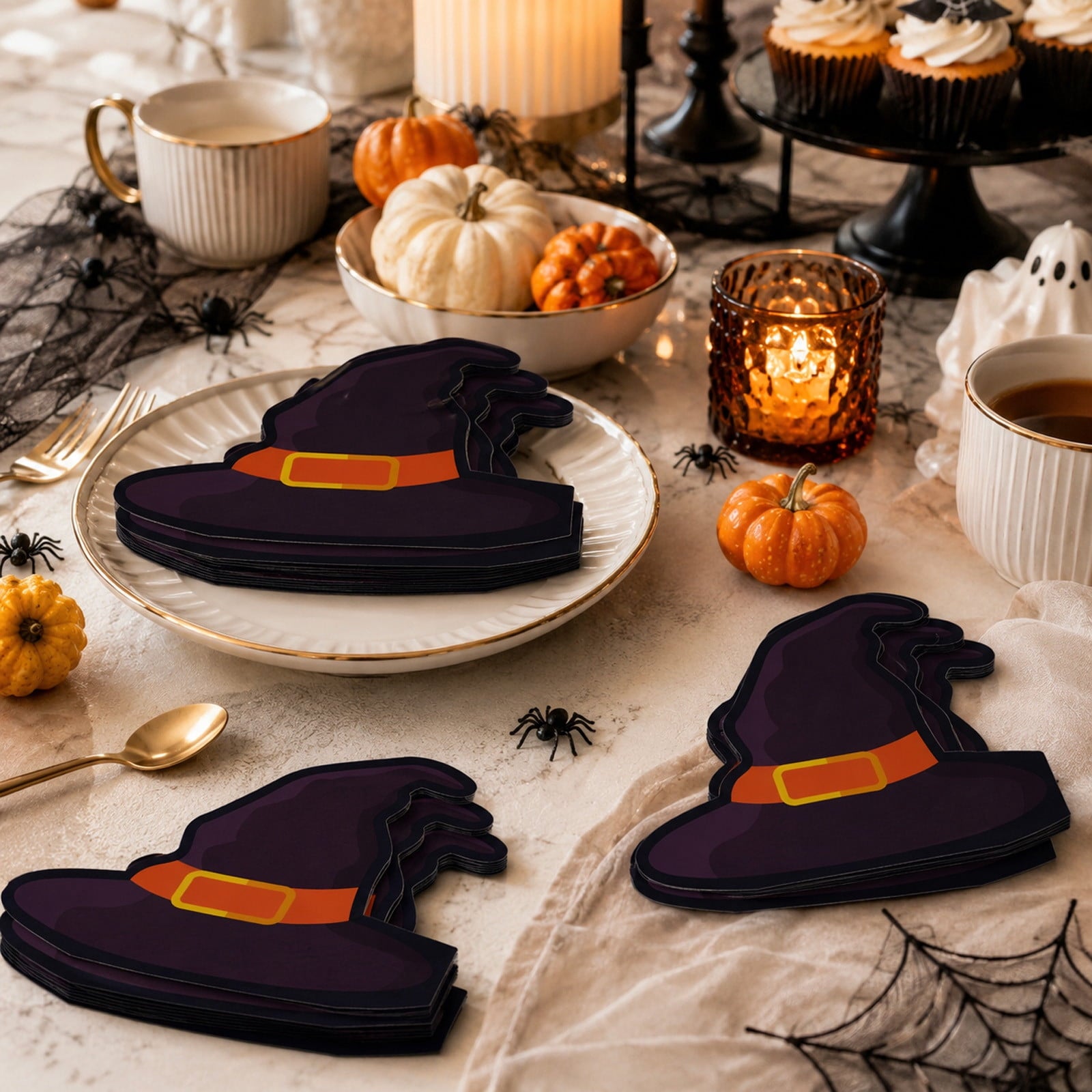 JHyouerji 20 Pack Halloween Pumpkin Disposable Paper Napkins Purple Absorbent Cocktail Dessert Napkin Holiday Party Table Disposable Decor Thanksgiving Party Supplies