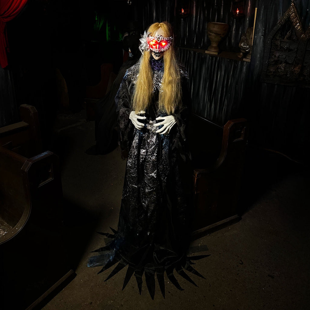 Haunted Hill Farm 6.5 Ft Life-Size Animatronic Bride Indoor/Outdoor Halloween Decoration, Multicolor, HHLADY-2FLSA