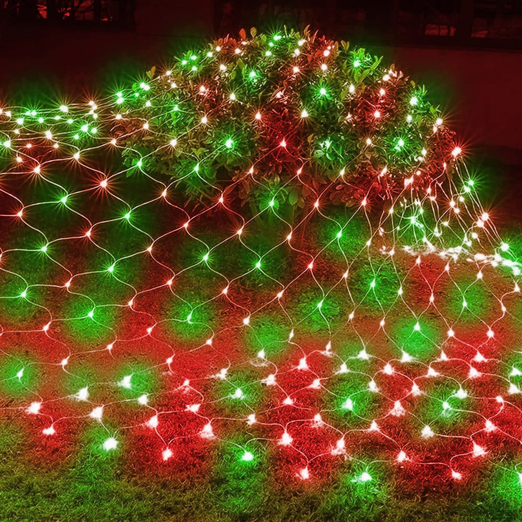 Dazzle Bright Christmas Net Lights, 360 LED 12FT x 5 FT Transparent Wire Waterproof Connectable String Lights with 8 Modes Christmas Outdoor Lights for Bushes Garden Party Holiday Decoration (Green)