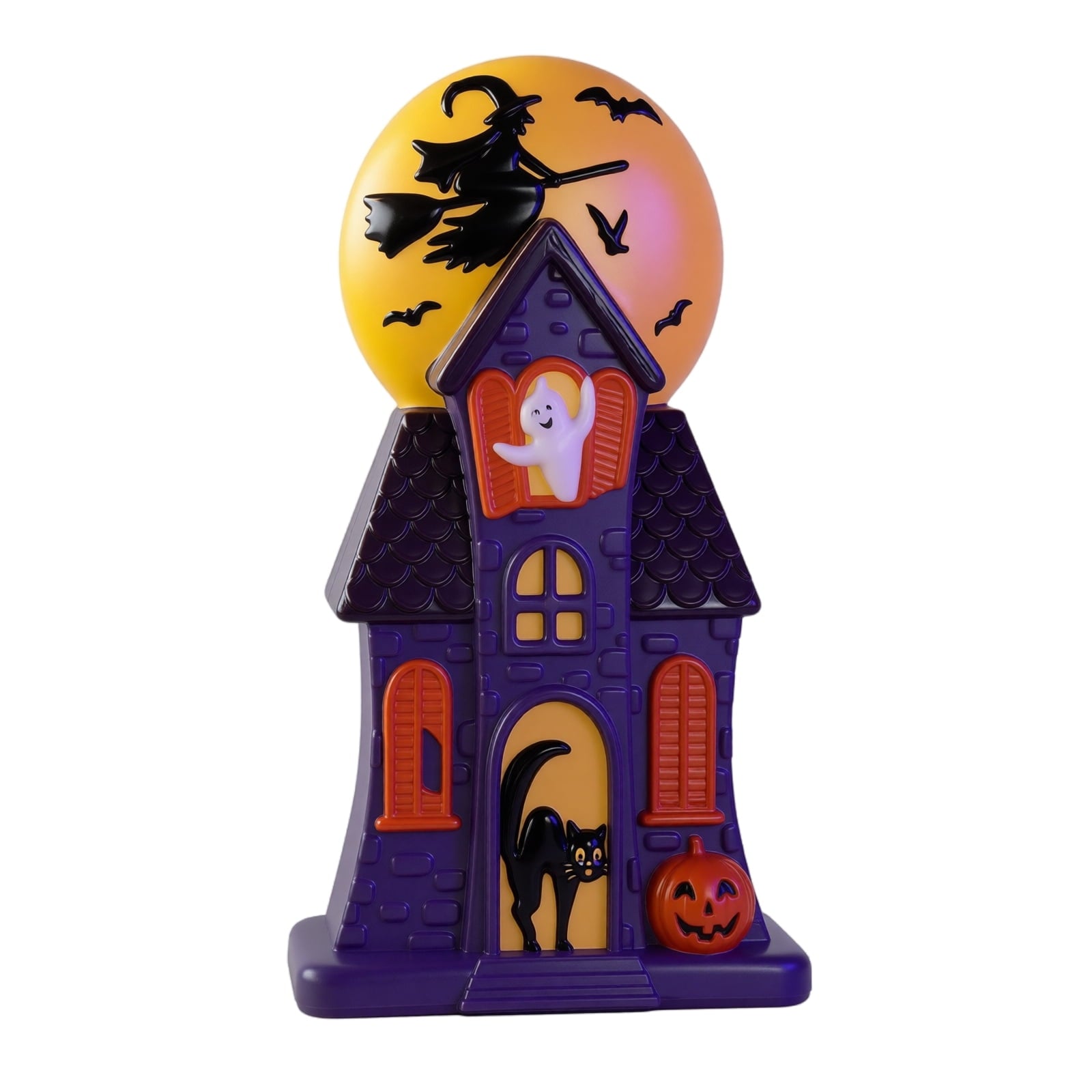 Halloween Haunted House Blow Mold Light - Crackr Pre-Lit Resin Spooky Mansion with Glowing Witch Moon, Barrl Retro Halloween Decorations