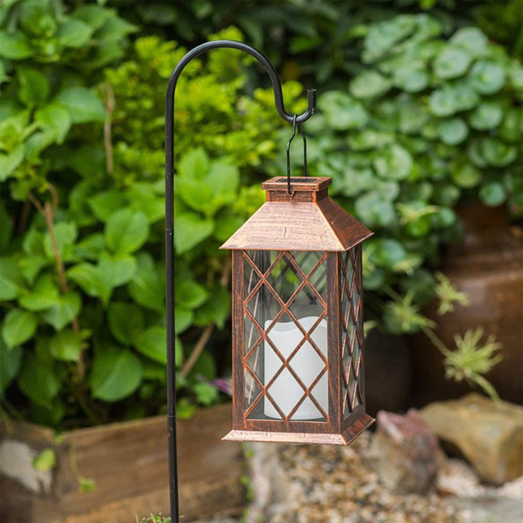 YIMWNYI Outdoor Solar Hanging Lantern with Metal Decor, LED Garden Light for Patio and Yard, Auto On/Off, IP55 Waterproof
