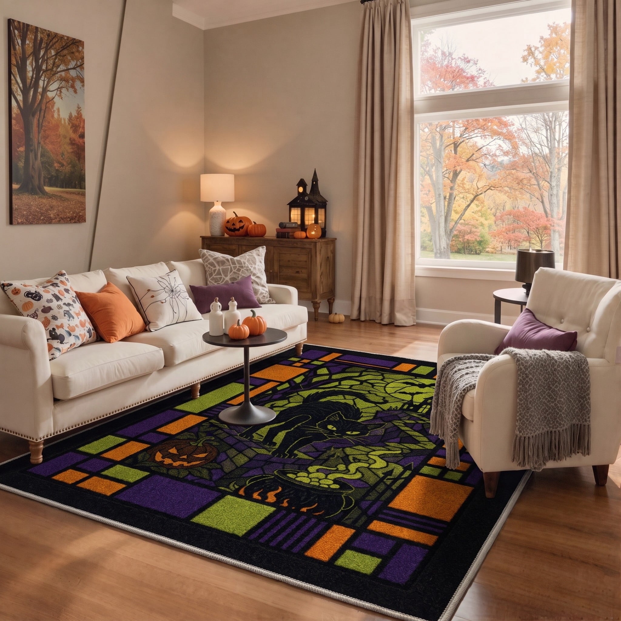 GENIMO 2'x3' Halloween Doormat, Washable Non Slip Soft Farmhouse Pumpkin Outdoor Door Mat for Front Door Covered Porch Patio Entryway, Smoky Amber