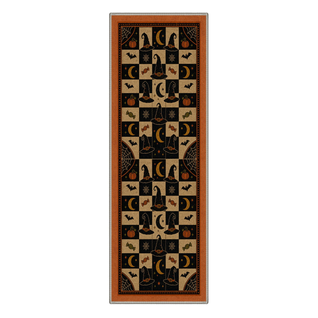 GENIMO 2'x7' Halloween Runner Rug, Washable Non Slip Soft Vintage Witch Indoor Outdoor Hallway Runner for Porch Patio Kitchen Entryway, Retro Sepia