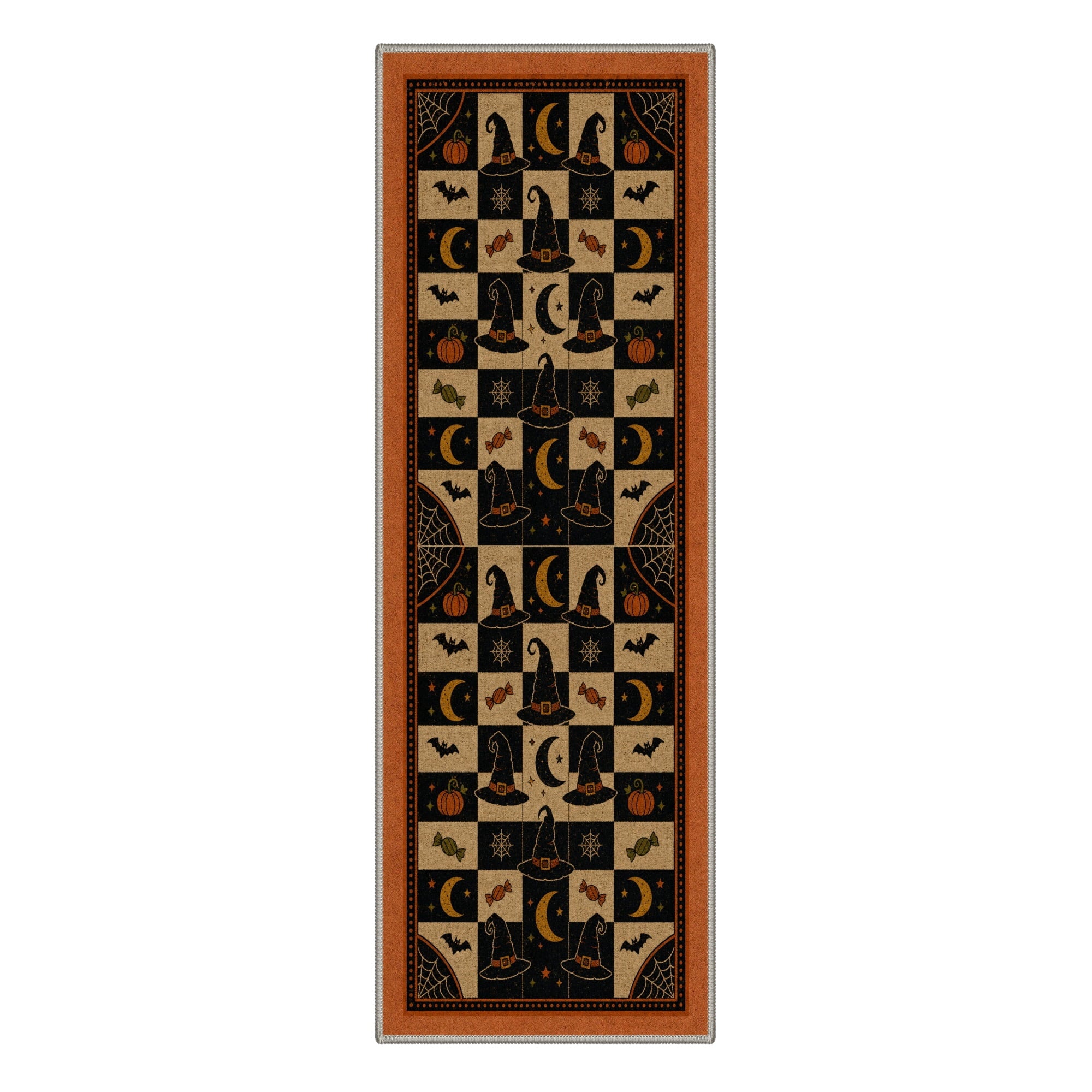 GENIMO 2'x7' Halloween Runner Rug, Washable Non Slip Soft Vintage Witch Indoor Outdoor Hallway Runner for Porch Patio Kitchen Entryway, Retro Sepia