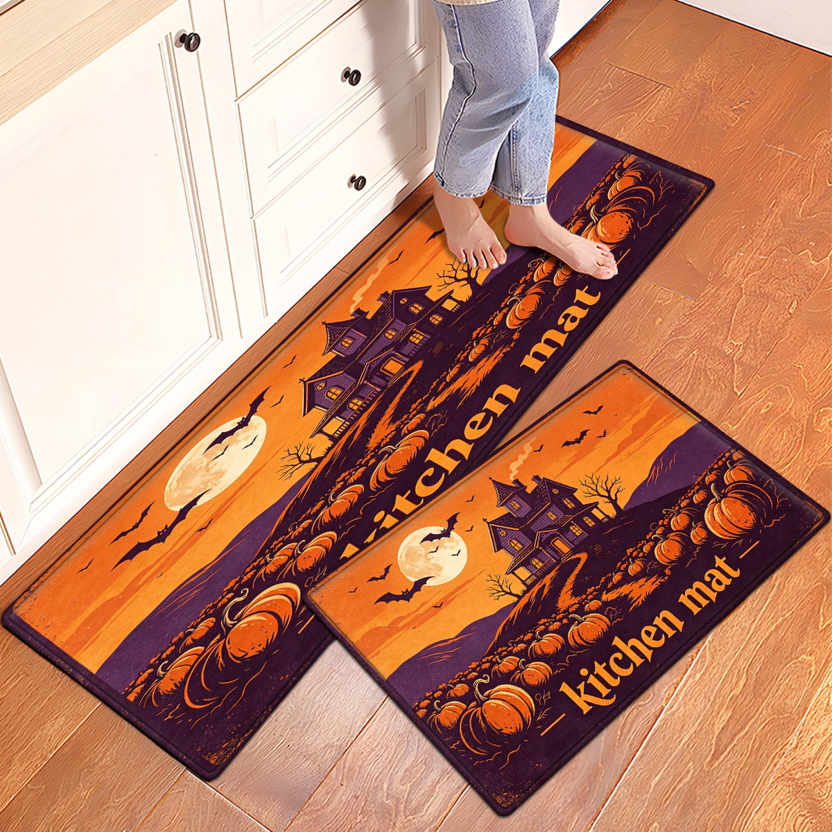 CCTFS Halloween Pumpkin Bat Candy 1Pc Flannel Mat and Kitchen Rugs,Soft Non-slip,Perfect for Home Bathroom