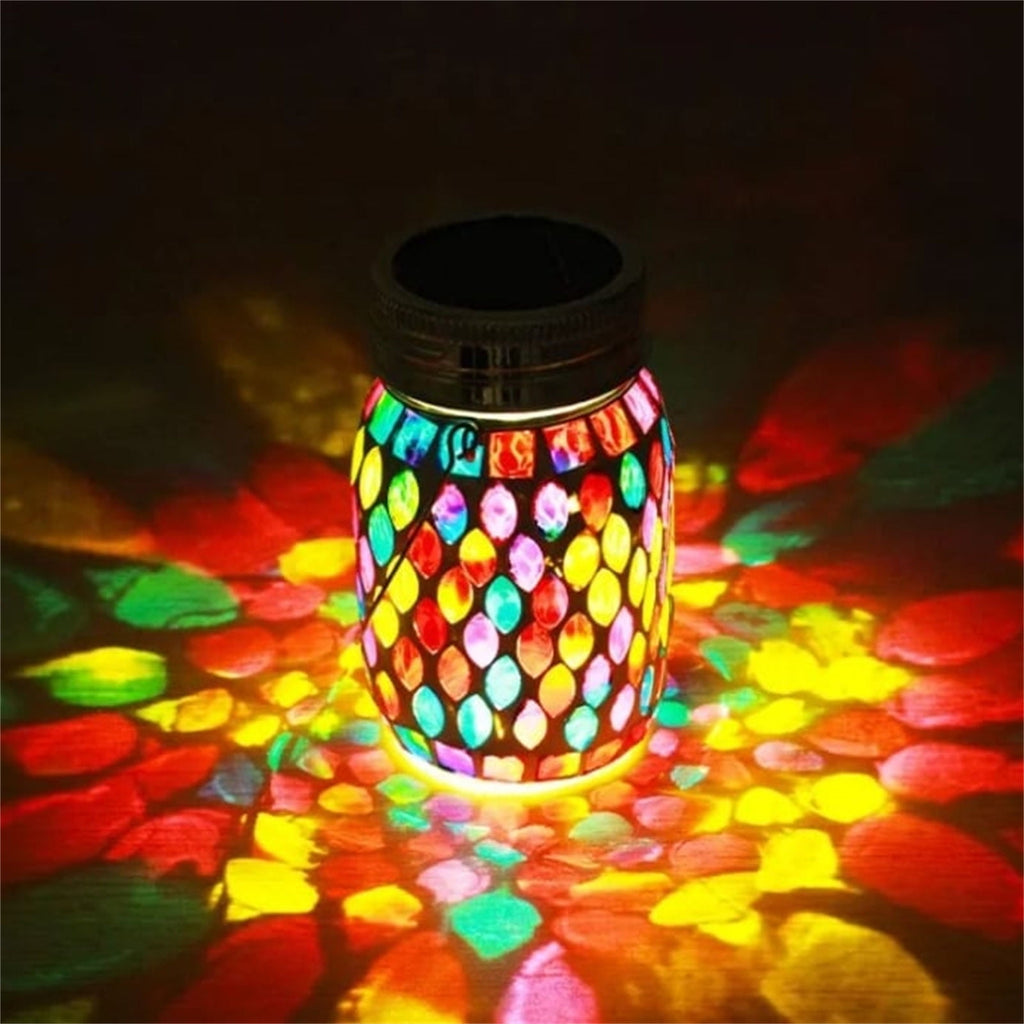 Hanging Solar Lantern,Solar Jar Light,Outdoor Waterproof Mosaic Glass Hanging Solar Lantern for Garden,Decorative Solar Lamp LED Night Light for Backyard(Blue 6*4.5in)