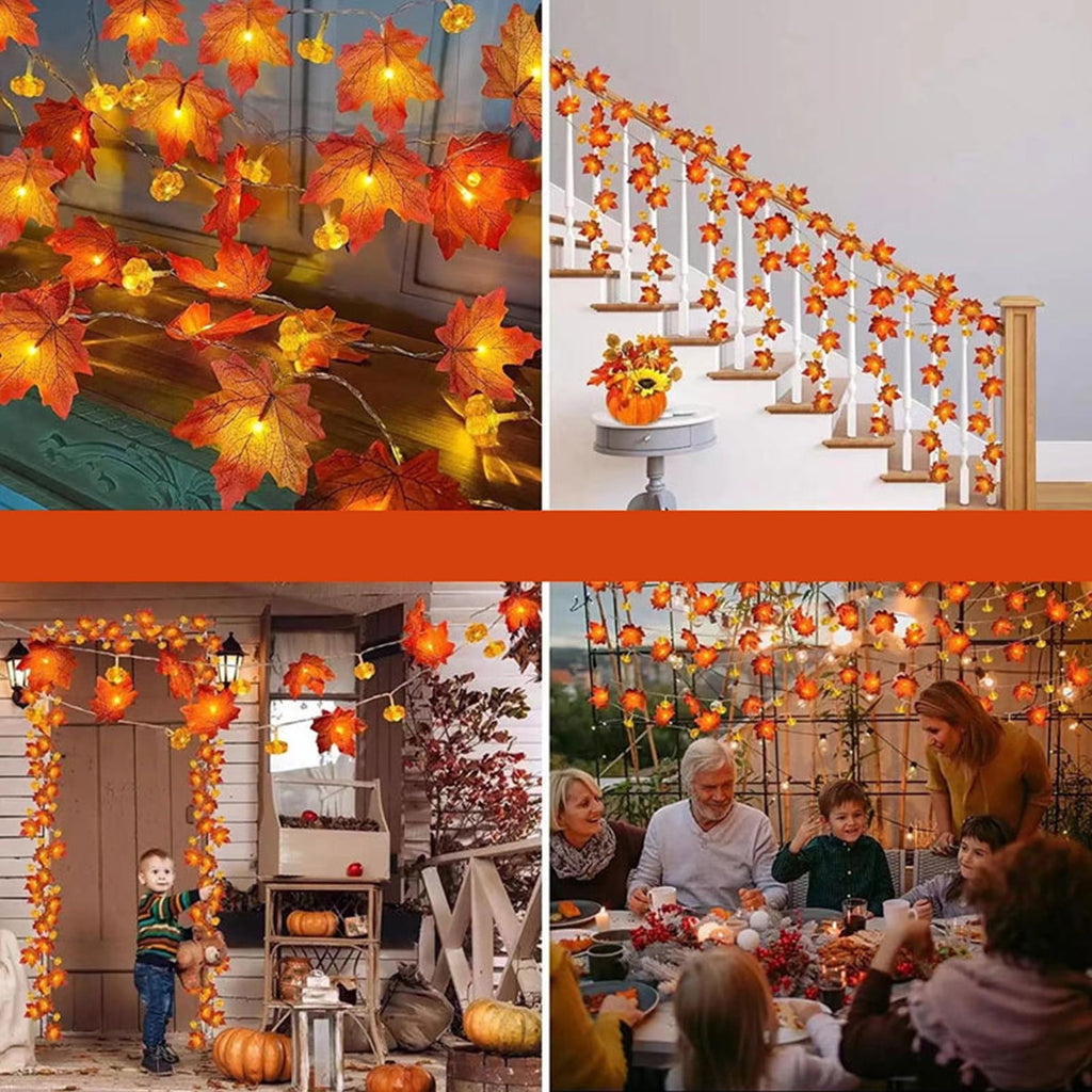 Darzheoy Fall Pumpkin Garland Lights Fall Decorations Realistic Larger Maple Leafed String Light, Fall Lights Battery Operated Indoor Home Outdoor Thanksgiving Christmas Decor
