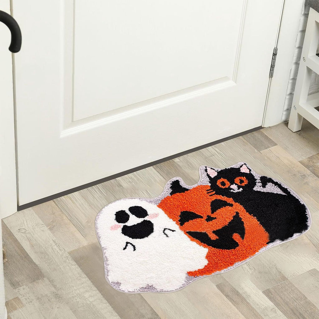 Fall Bathroom Rug Cute Pumpkin Shape Bath Mat Autumn Orange Non Slip Shower Rugs Foot Mat Front Door Mat Carpet Floor Rug for Kitchen Bedroom Living Room Family Decor
