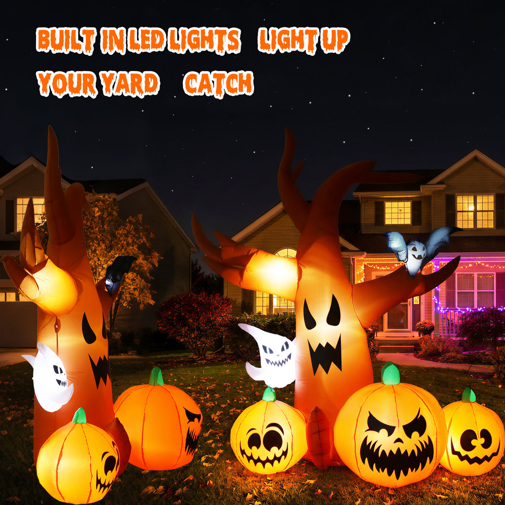 MAGOTAN 9 FT Halloween Inflatables Archway Outdoor Decorations Pumpkin Ghost Archway Halloween Inflatable Blow Up Pumpkin Tombstone Decoration Build-in LED Lights