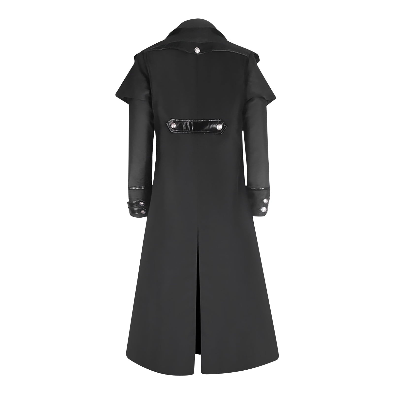 WREESH Mens Steampunk Long Trench Coat Gothic Vintage Tailcoat Jacket Lapel Zip Up Overcoat Leather Deco Lace Up Frock Coat Black