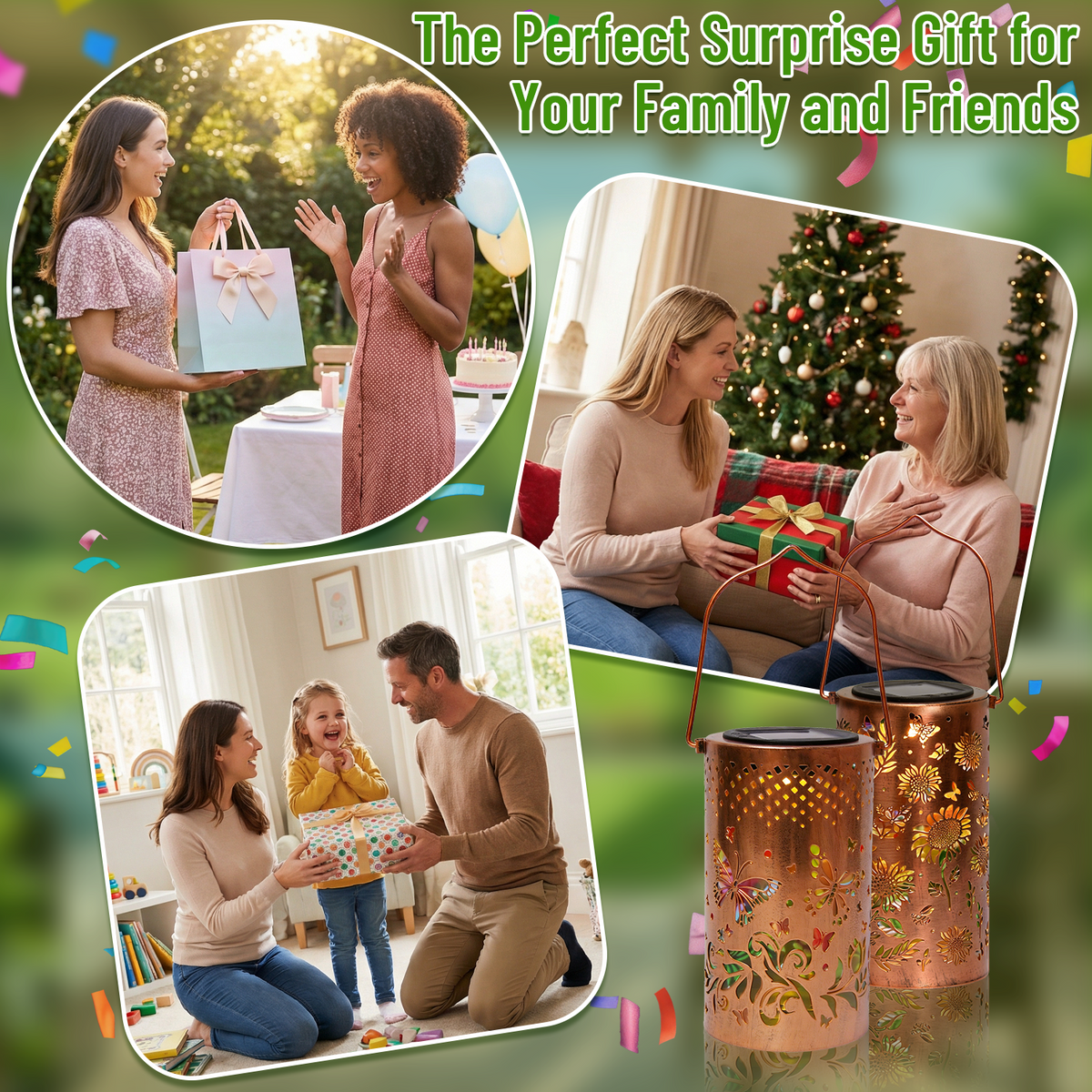 Colorful Solar Lanterns IP65 Outdoor Waterproof, Mother's Day Gifts for Women Mom Grandma - LED Colorful Sunflower Solar Lights Metal Hanging Lantern for Patio Yard Porch