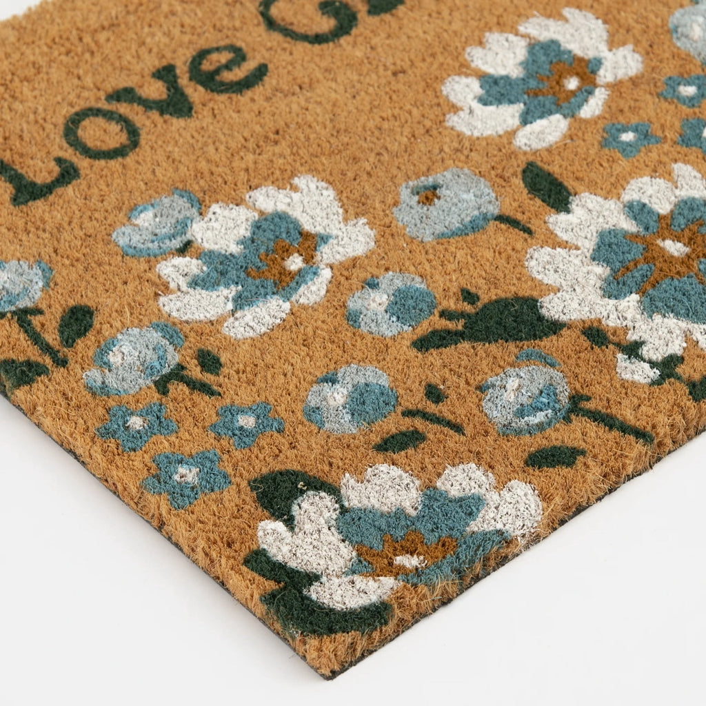 Lypsnake Natural Coco Coir Doormat - "Love Grows Here" Printed with Delicate Floral Pattern, Non-slip Absorbent Entry Mat for Home Entrance Porch Patio and Outdoor Decoration