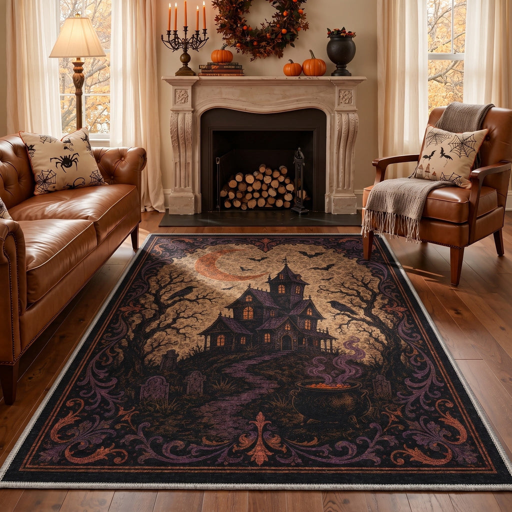 GENIMO 2'x7' Halloween Runner Rug, Washable Non Slip Soft Farmhouse Pumpkin Indoor Outdoor Hallway Runner for Porch Patio Kitchen Entryway, Vintage Sepia