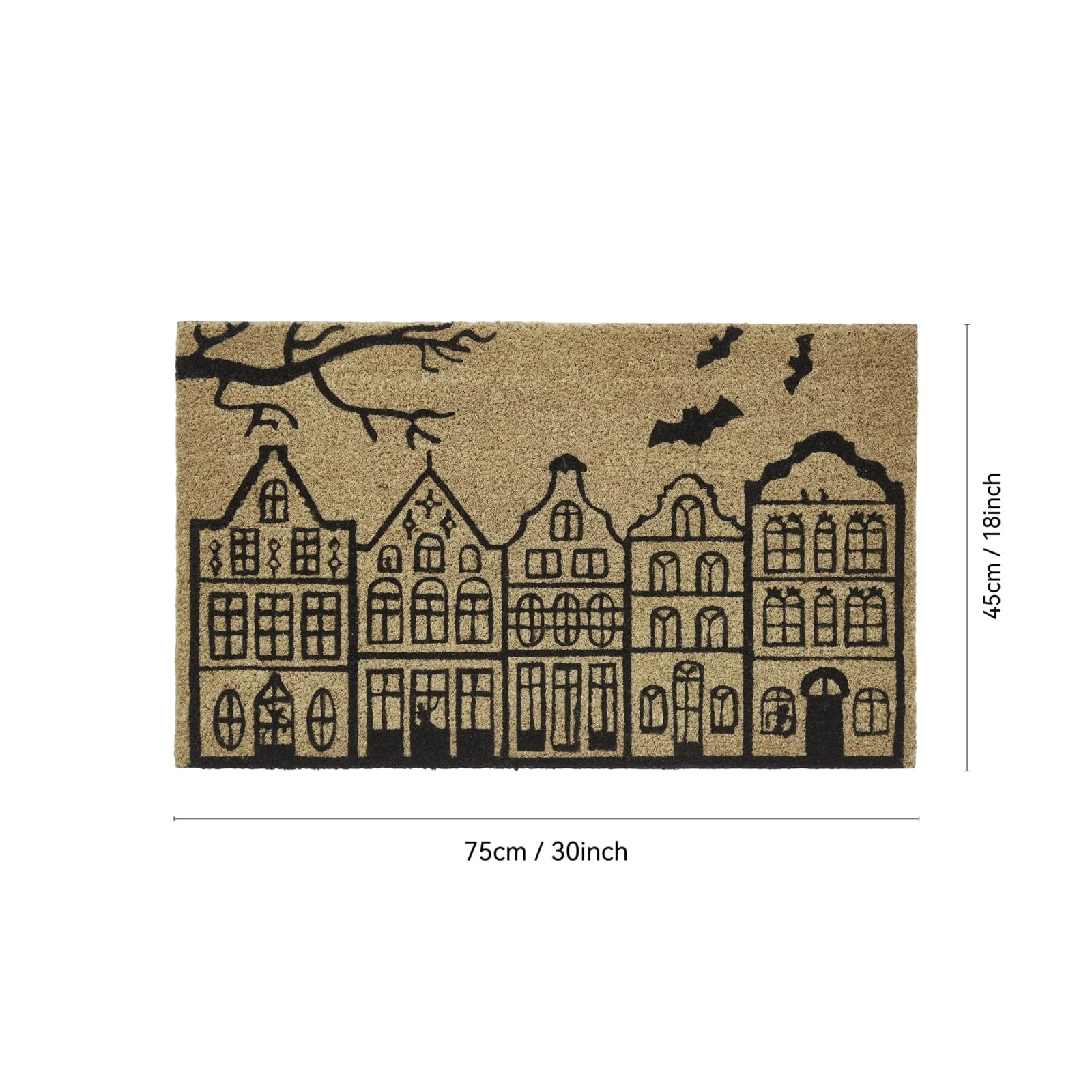 QLUEWX Halloween Haunted House Bat Coir Door Mat, 30×18" Non-Slip Natural Coconut Fiber Welcome Mat, Spooky Outdoor Entryway Rug for Front Porch Patio Decor Gifts for All Ages