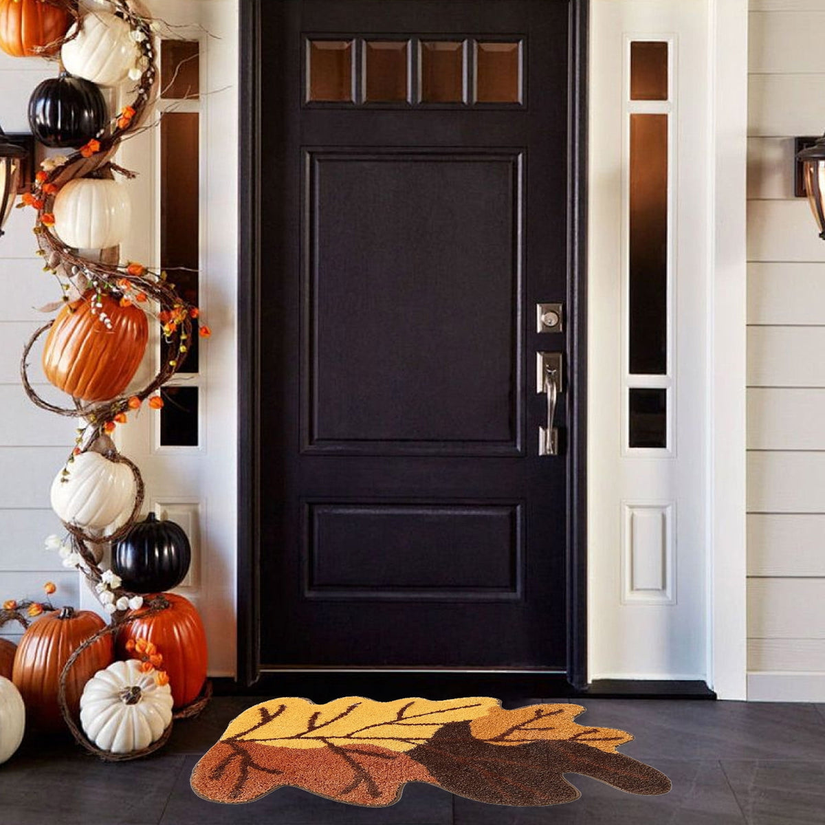 Fall Area Rug Maple Leaf Pumpkin Imitation Wool Mat 27.56x27.56in Polyester Skidproof & Soft for Living Room Bedroom Entryway Fall Doormat by MPOISVA