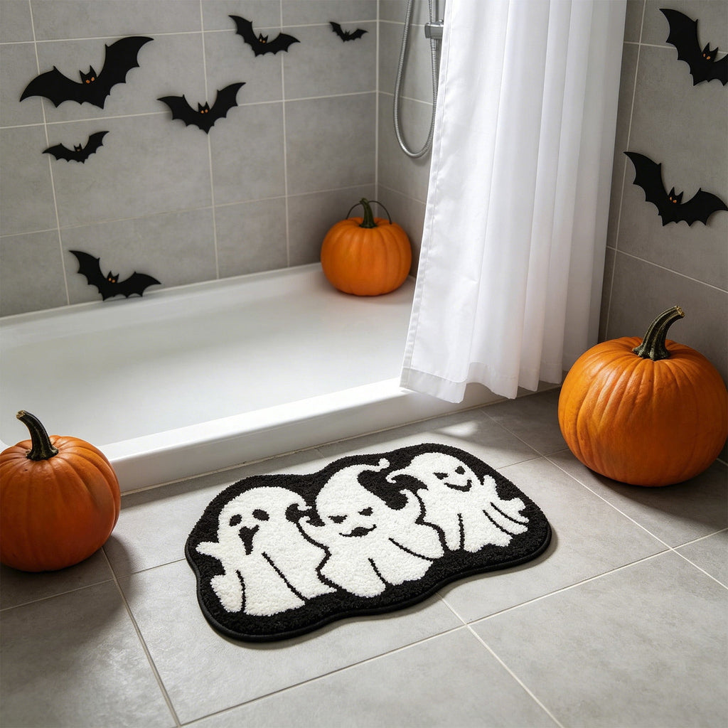 Halloween Doormat Ghost Bath Mat 23.6x15.7in Secure-Grip Absorbent Soft Faux Fur Rug for Bathroom Bedroom Living Room Decor by OVFUIZ