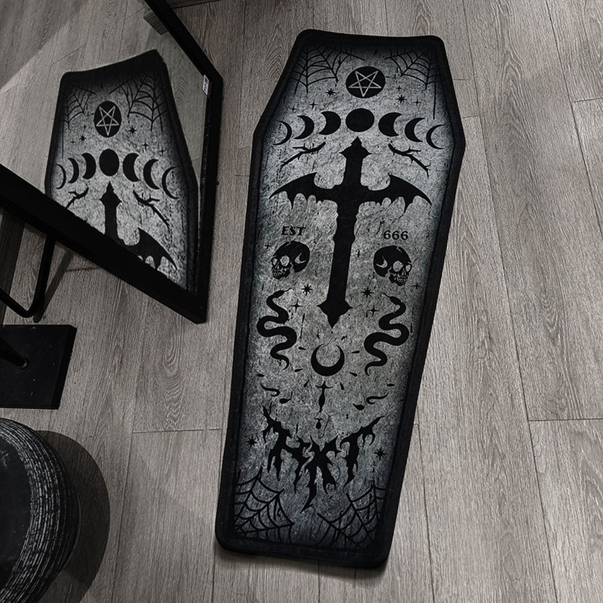 Halloween Coffin Rug - 4.3x1.6 Ft Goth Bath Mat, Non- Indoor Carpet for Living Room, Bedroom & Bathroom, Dark Gothic Decor for Spooky Home Parties