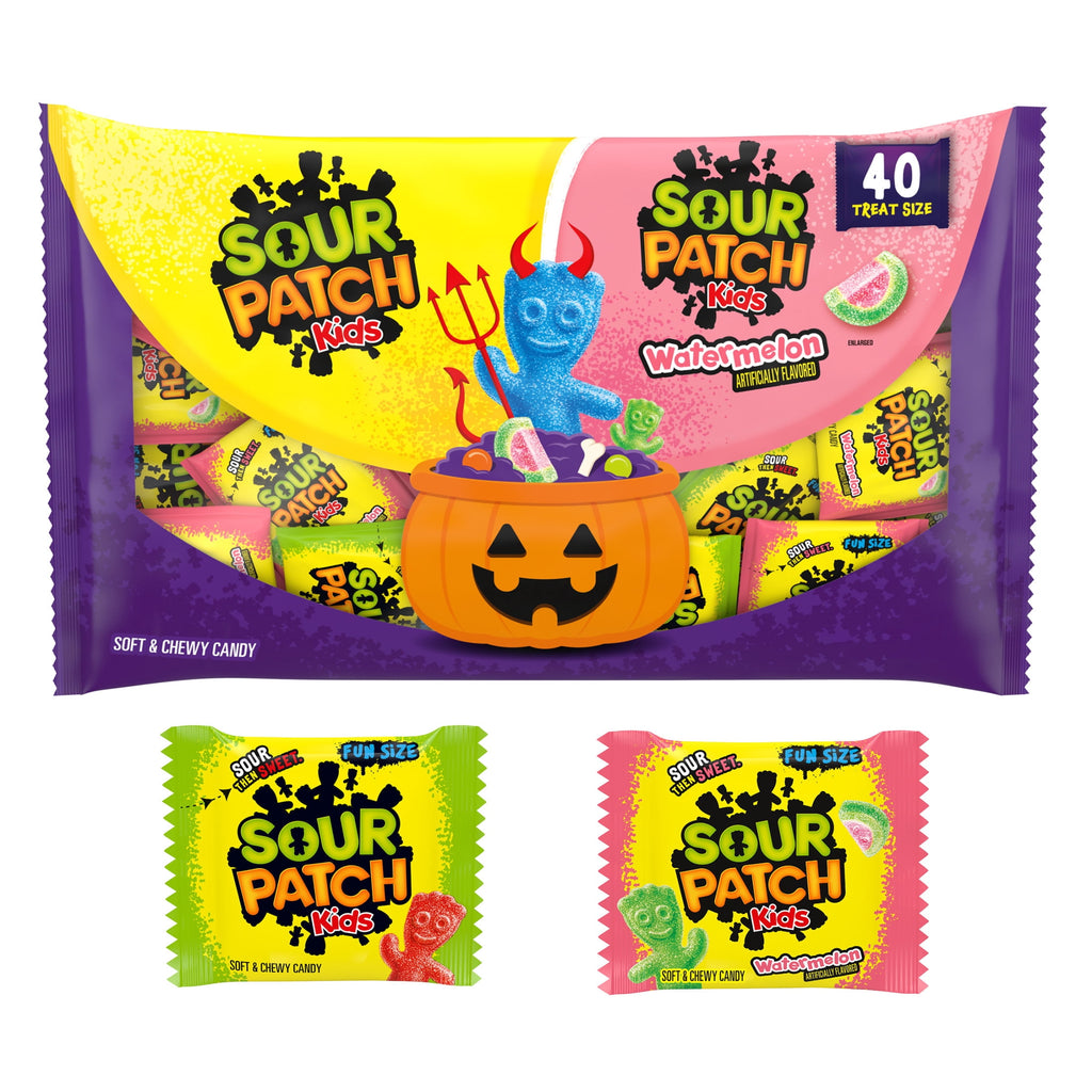 SOUR PATCH KIDS Original & Watermelon Halloween Candy Variety Pack, 40 Trick or Treat Bags