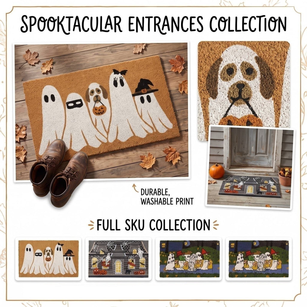 QLUEWX Halloween Doormat 35.4×23.6 Inch, Cute Ghost Dog Printed Coir Front Door Mat, Washable Anti Slip Coconut Fiber Entry Rug for Outdoor Porch Farmhouse Fall Halloween Home Christmas Decor