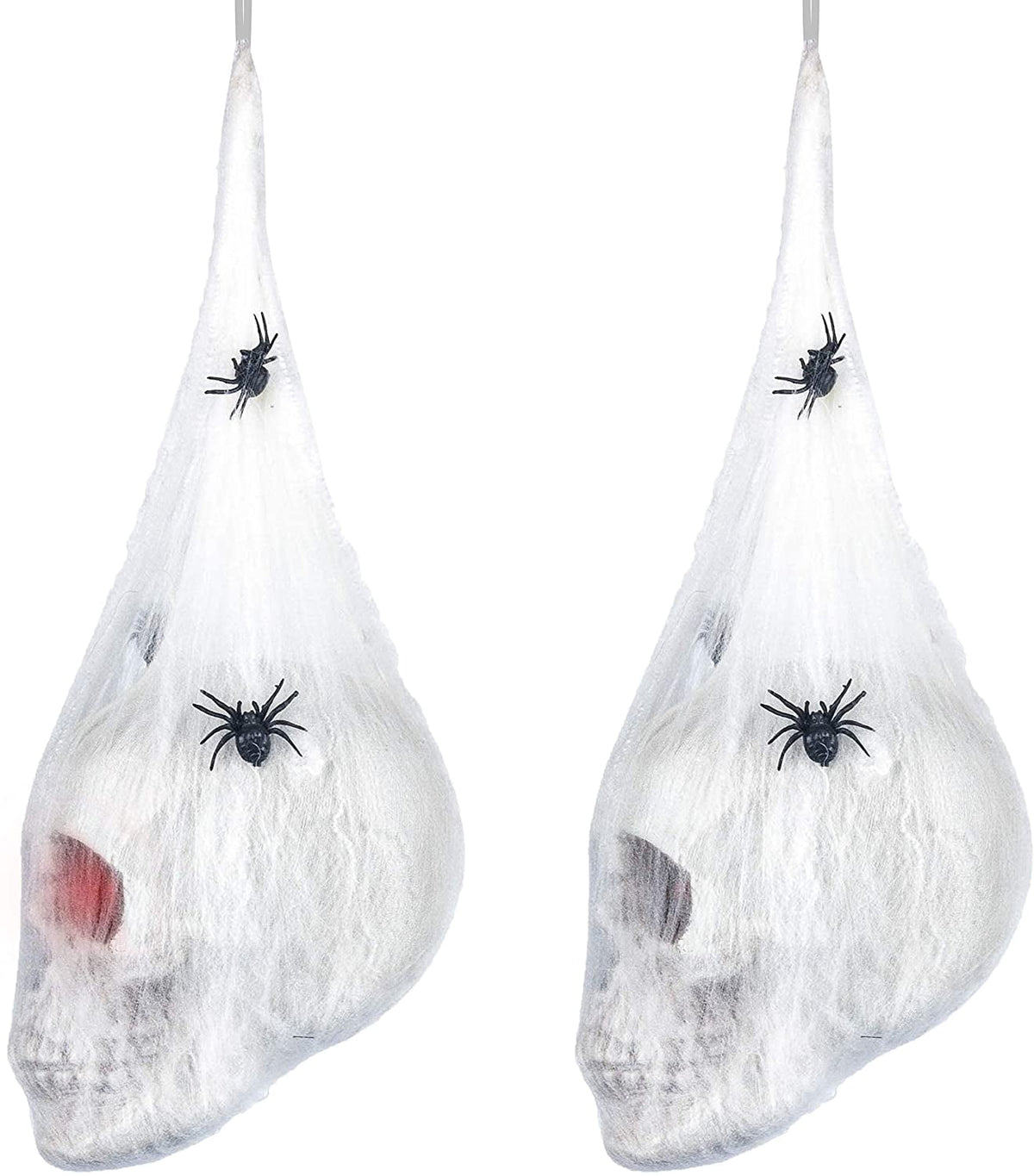 Petmoko Halloween Animated Hanging Skulls Head Covered with Spider Webs and Light Up Eyes, Halloween Hanging Decorations, Halloween Party Decorations, Outdoor Lawn Decor, Halloween Wall Hanging Decor
