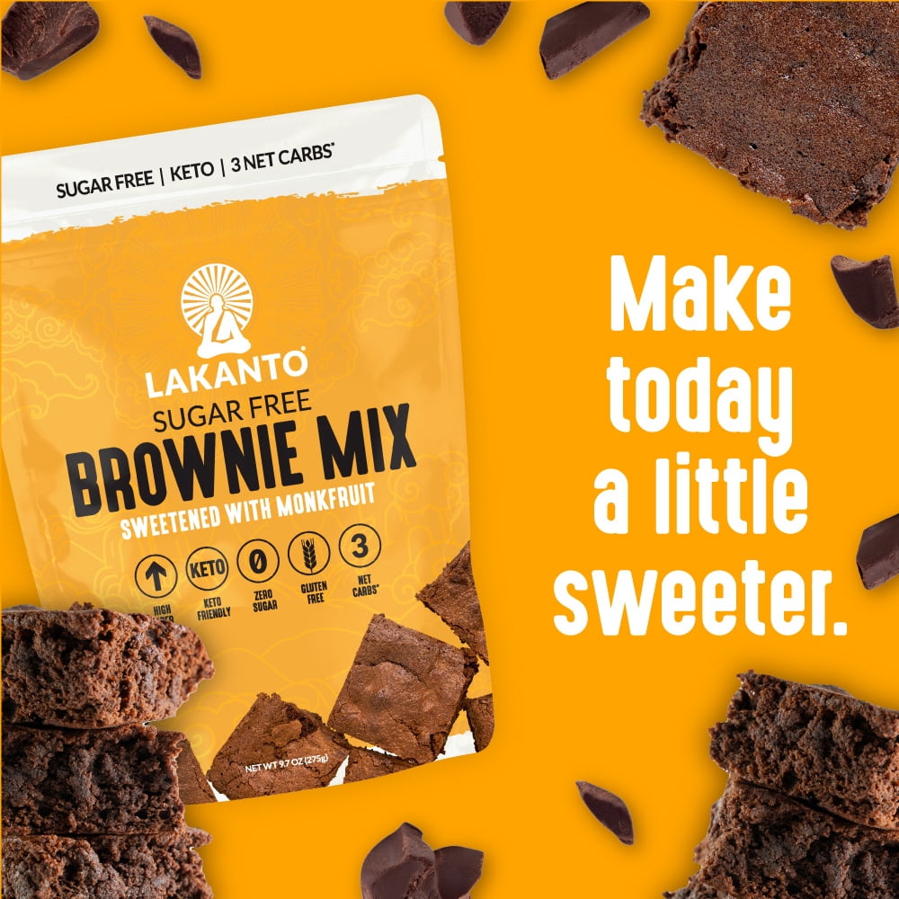Lakanto Sugar Free Brownie Mix - Sweetened with Monk Fruit Sweetener, Keto Diet Friendly, Dutched Cocoa, High in Fiber, 3g Net Carbs, Gluten Free, Easy to Make (Pack of 3)