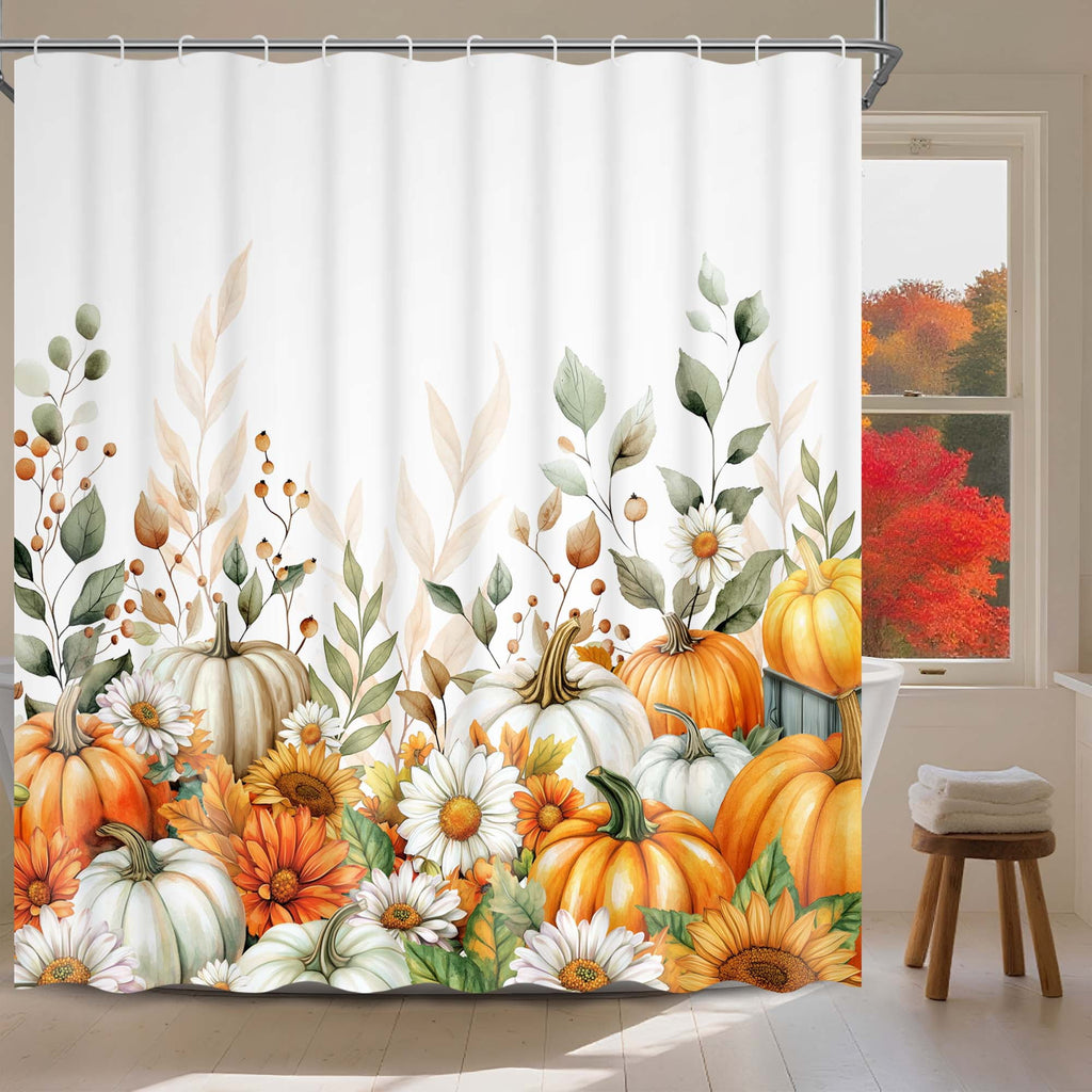 Ikfashoni Fall Shower Curtain with Hooks, Fall Decor for Home, Buffalo Plaid Pumpkin Waterproof Bathroom Curtains, 72"X72"