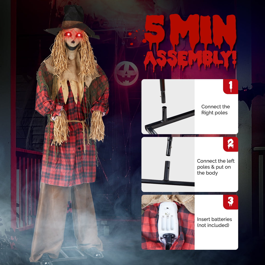 UBesGoo 8ft Animated Halloween Decoration Scarecrow w/ Pre-Recorded Screaming, LED Eyes