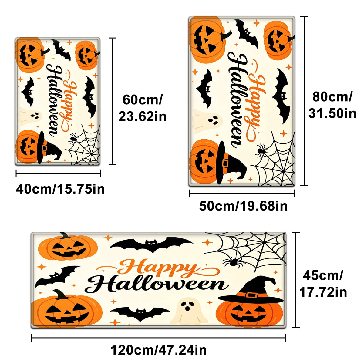 YIMEIS Halloween Neon Pumpkin Lanterns 3Pcs Flannel Mat & Kitchen Rugs Set,Soft Non-slip,16''×24'' 20''×30'' 17''×47'' Inches,for Entryway Bathroom