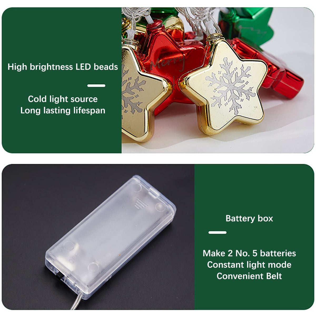 Stijggn Christmas String Lights Outdoor Christmas Decorations LED Xmas Warm White Lights Hanging Decors Battery Operated Indoor Window Lights for Yard and Patio Christmas Decor