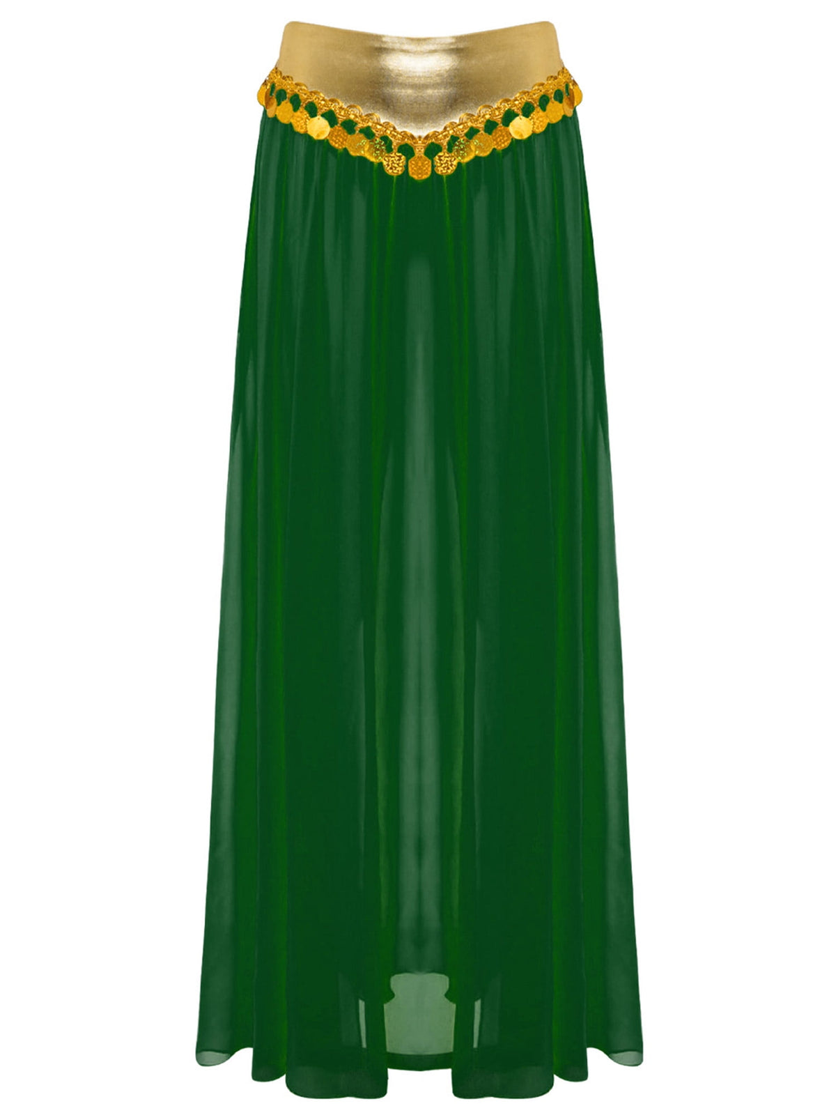 iiniim Women Belly Dance Dress Arabian Greek Princess Halloween Costume Chiffon Skirts 4piece Outfit Green L