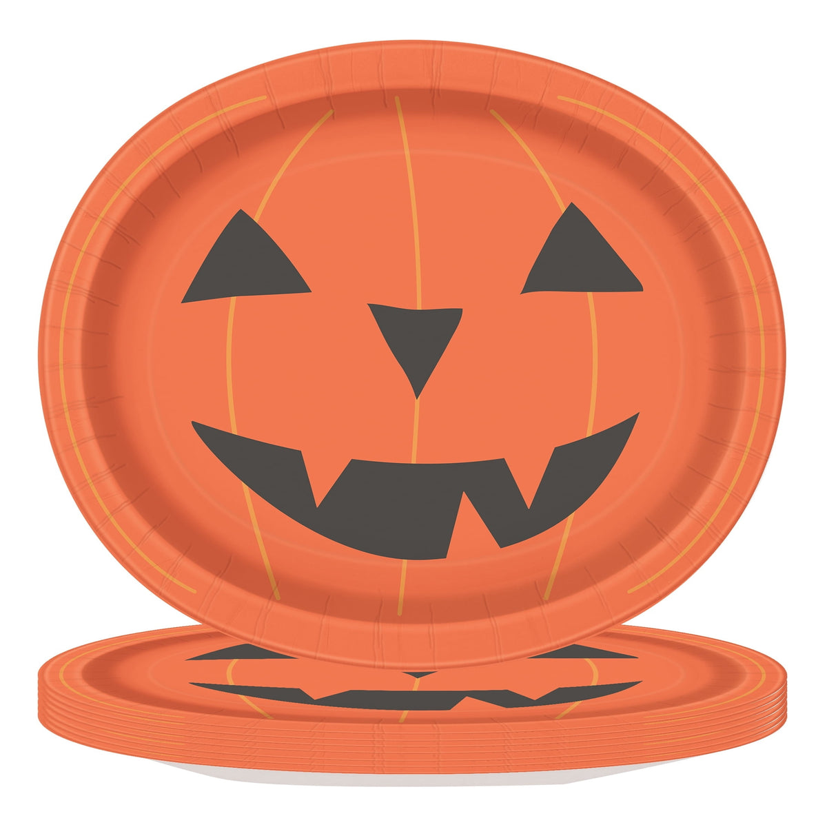 Jack-o'-Lantern Oval Disposable Paper Plates, Multicolor, 12" x 10", 8 Count, Halloween by Way To Celebrate