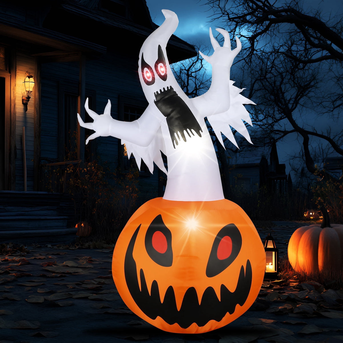 MAGOTAN 6 FT Halloween Inflatable Pumpkin Halloween Inflatable Pumpkins and Cat Outdoor Yard Decoration Build-in 7 LED White Lights