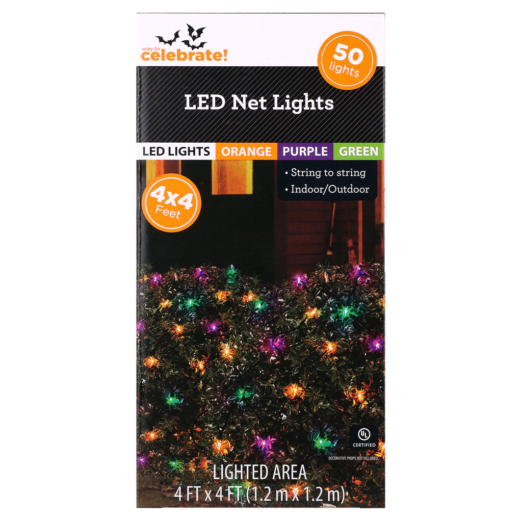 Indoor/Outdoor 50-Count LED Net Lights, Multicolor, 4' x 4', Halloween by Way To Celebrate