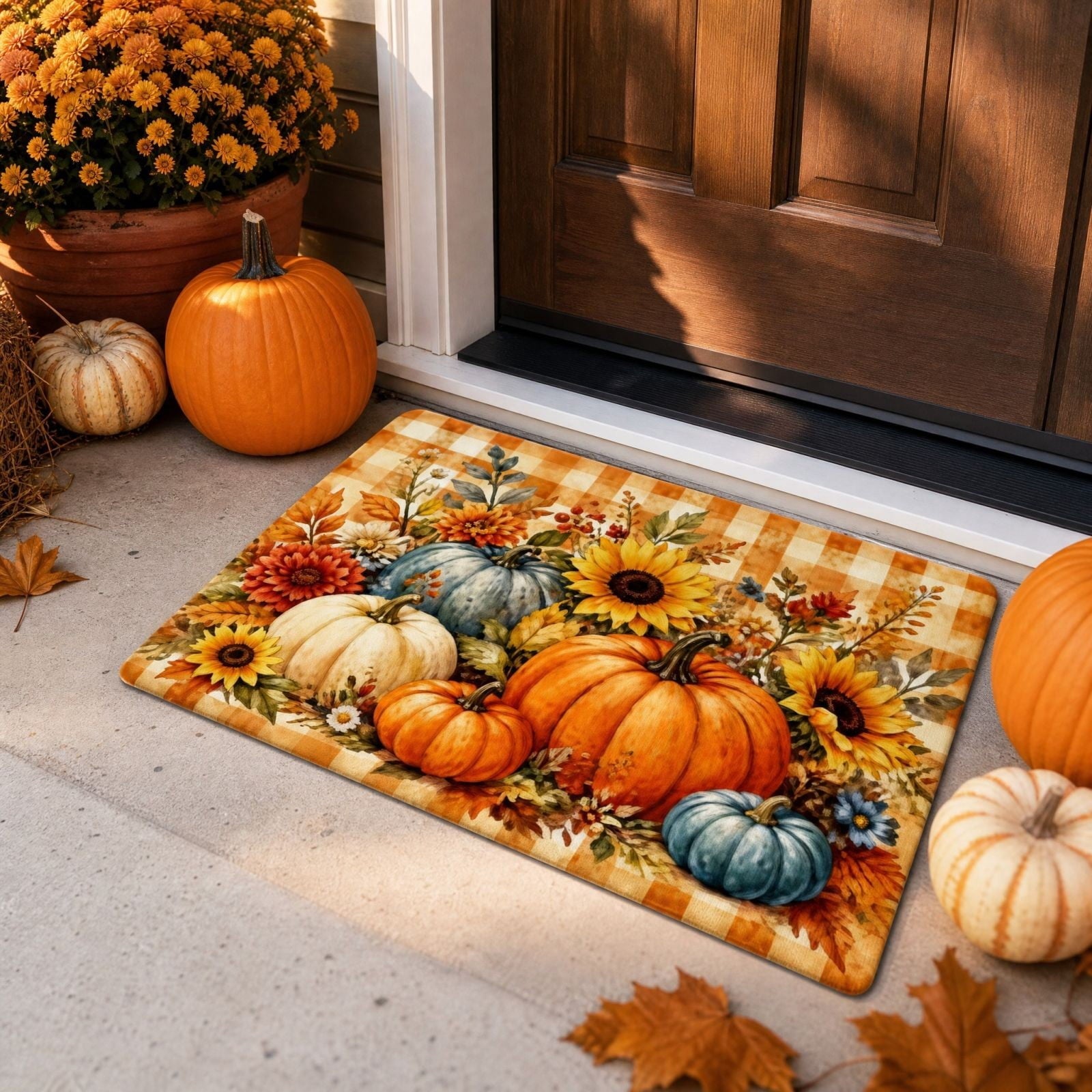 Autumn Door Mat for Entryway, 16x24 Inch, Fall-Themed Floor Doormat for Home Decor, Non-Slip Rug Mat for Living Room, Kitchen, Bedroom, Gifts for Fall Lovers (E)