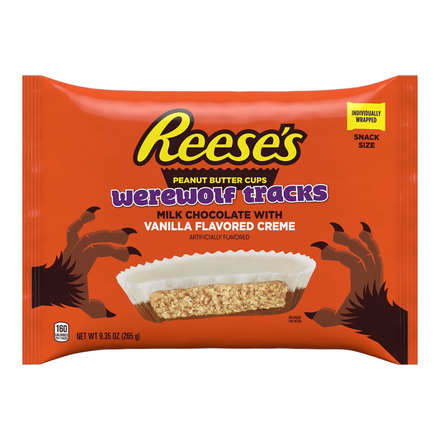 REESE'S Milk Chocolate and Vanilla Flavored Creme Snack Size Peanut Butter Cups, Halloween Candy Bag, 9.35 oz