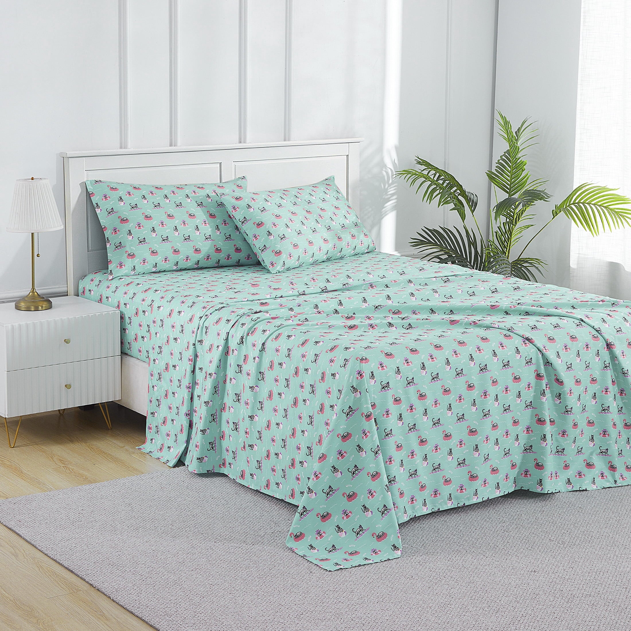 Summerween Crafted by Catherine Full 4-Piece Sheet Set, Black & White Nautical Ghosts