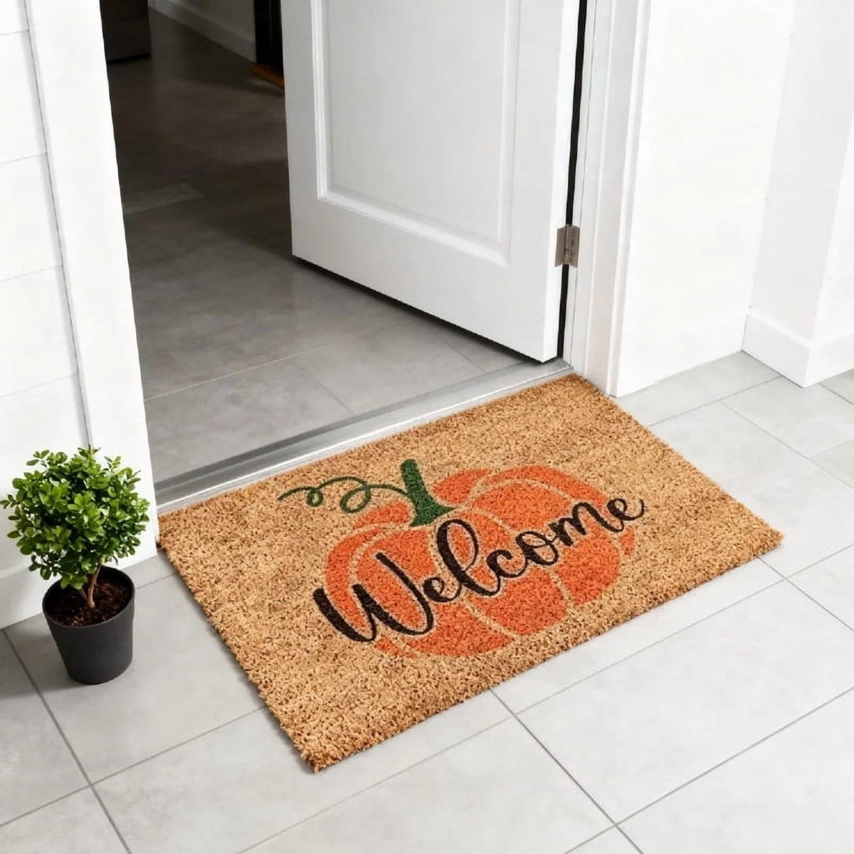 Jinswick Pumpkin Welcome Doormat Fall Indoor Outdoor Entrance Home Front Porch Rugs Halloween Housewarming Greetings Gift Decoration Supplies 20 x 32 Inches