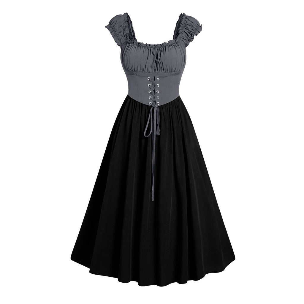 Tejiojio Fall Women Plus Size Party Dress Flower Lace Insert Mock Button Bowknot Vintage Dress