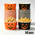 50Pcs Halloween Treat Snack Cups Ghost Pumpkin Face Pattern Disposable Paper Bowls 9oz Orange Black Paper Cups Dessert Ice Cream Bowls for Trick or Treat Halloween Movie Party Favor Supplies, 2 Style