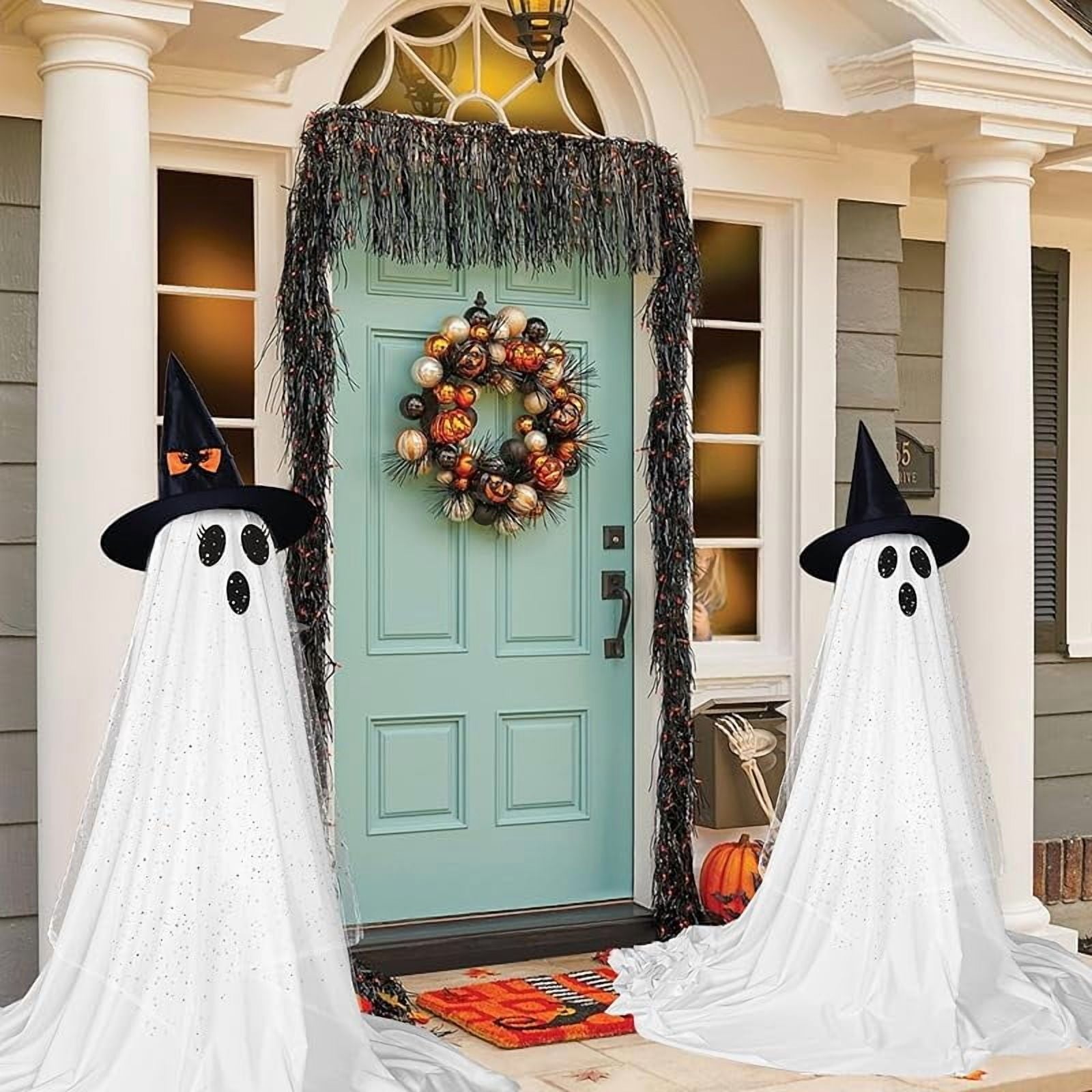 2-Pack Halloween Decorations Outdoor, Halloween Party Decorations Indoor, Ghost Decorations with Remote Control String Lights, Halloween Ghost Lights Suitable for Porch, Courtyard, Garden, Lawn