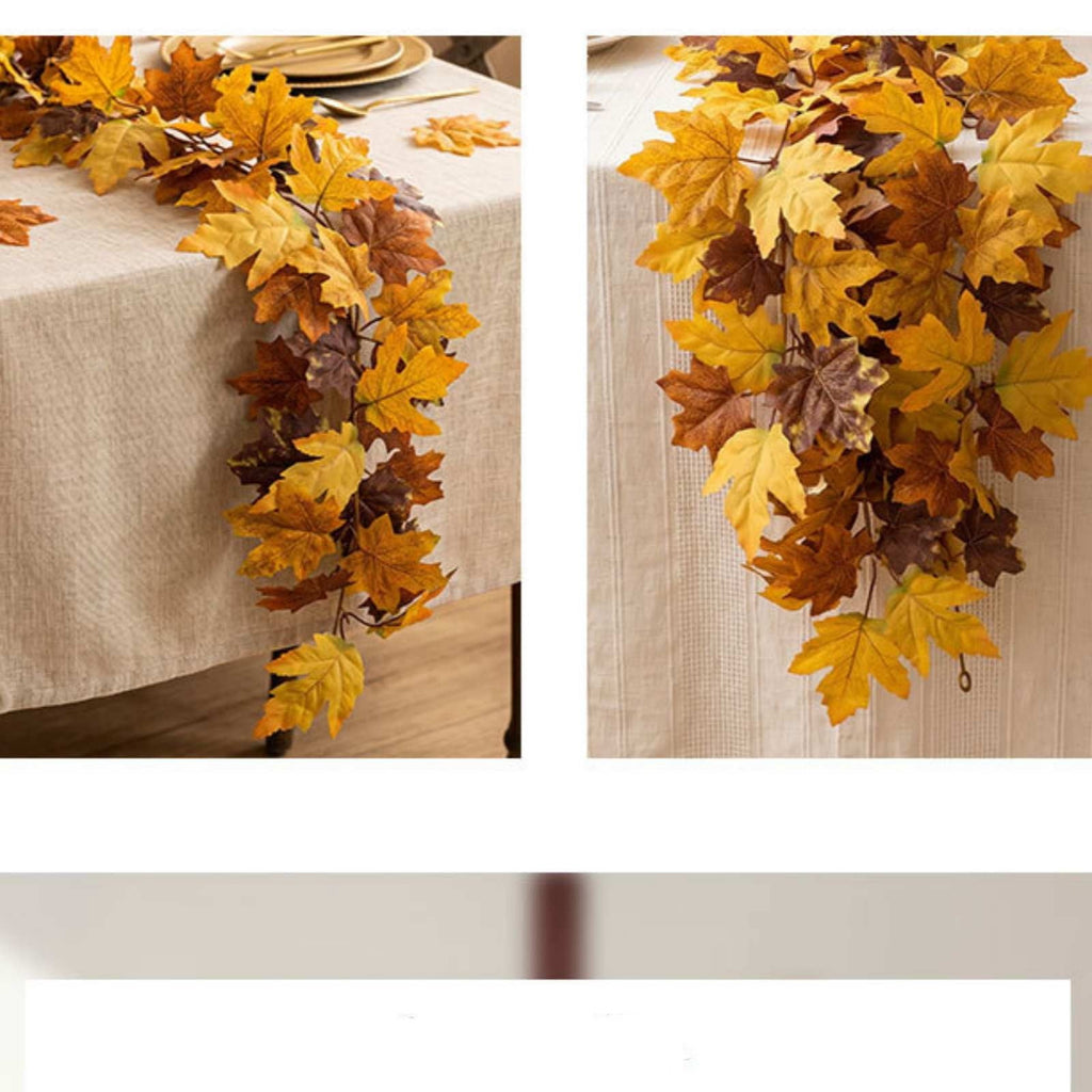 WKSCLPAI Halloween Maple Leaf Garland, Fall Vine Wreaths for Autumn Festivities Decor,Seasonal Garlands for Home,Halloween & Fall Decorations