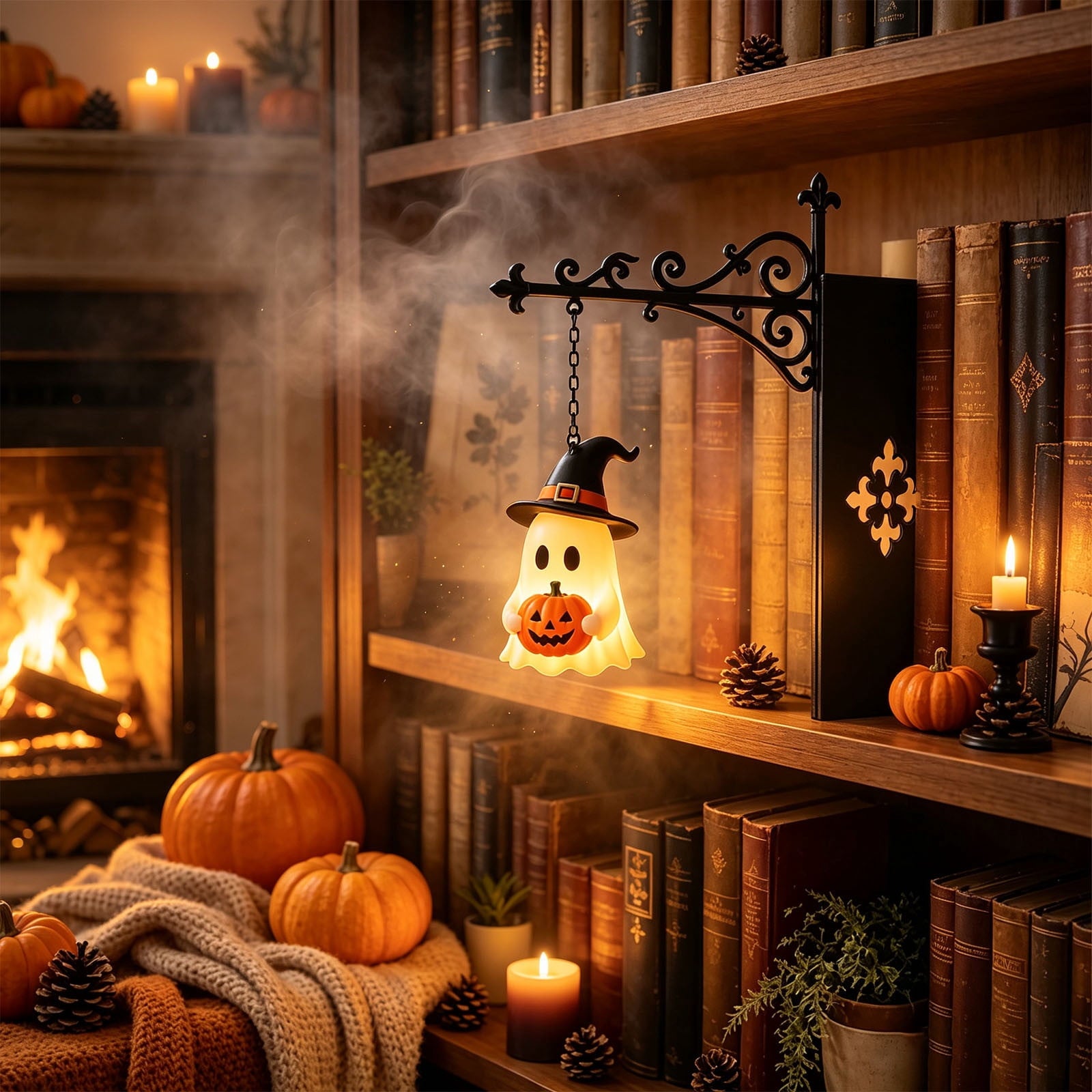 Halloween Ghost Library Lantern Decorative Bookshelf Lighting, Reading Book Shelf Lights for Study Reading Corner Home Library Gift for Book Lovers Bookworms