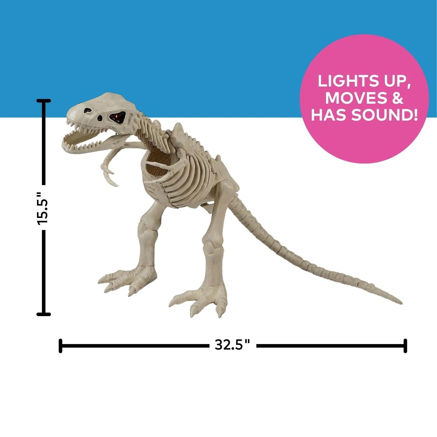 Seasons - 15 1/2" Animated Light-Up Tyrannosaurus Rex Skeleton Halloween Decoration - One Size