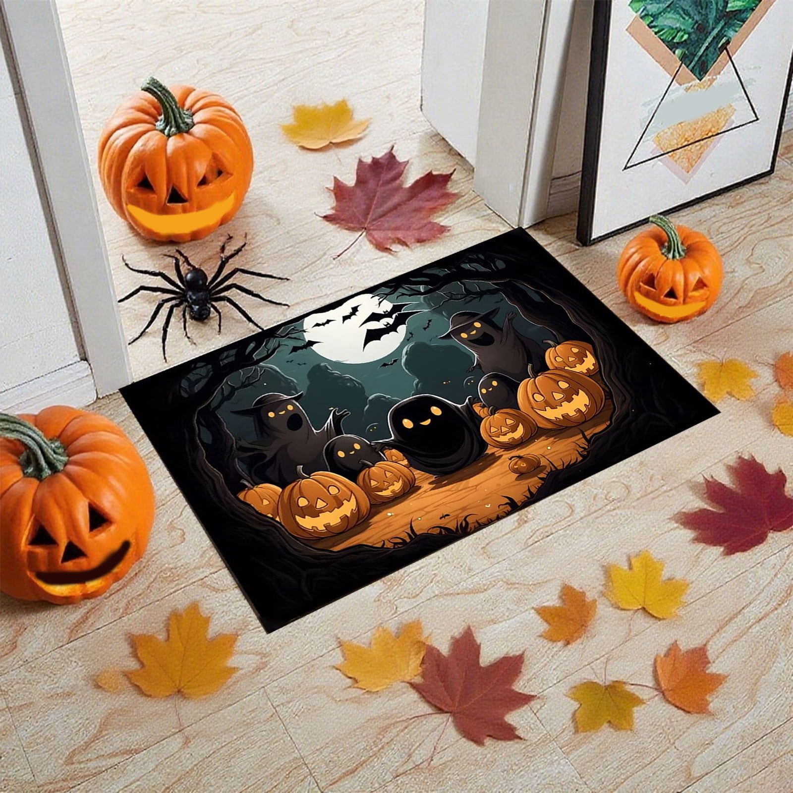 Xuniizn Halloween Mat, 16X24" Velvet Halloween Door Mat for Outside Entrance, Spooky Halloween Rug for Outdoor & Indoor, Non Slip Washable Halloween Doormat, Halloween Bathroom Decor