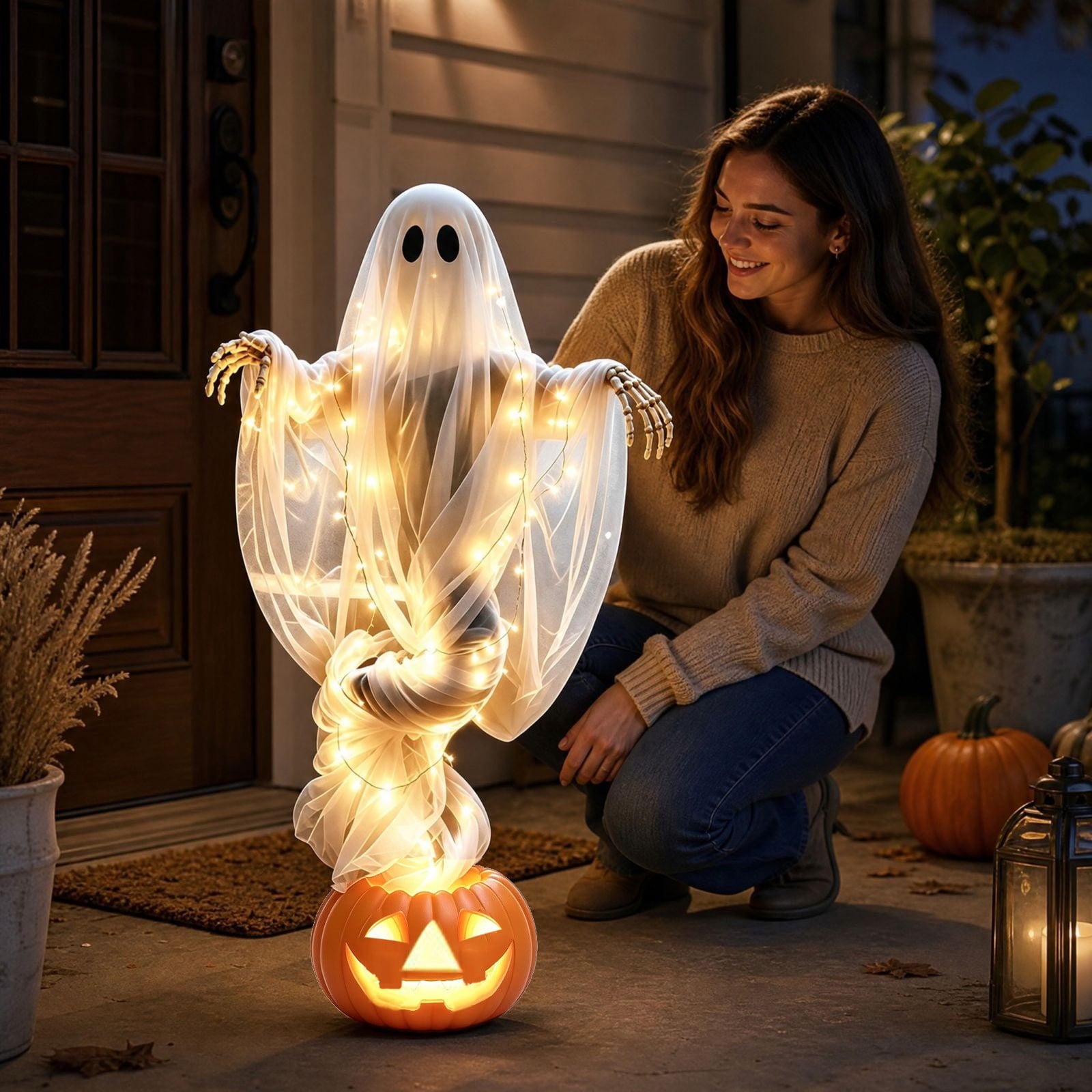 Halloween Witch Cauldron Garden Stake Lights, 2.7Ft LED Color Waterfall-Style Light Flow Flying Witch Garden Stake, Waterproof Weather Resistant Projector Lights for Outdoor Yard, Lawn, Pathway