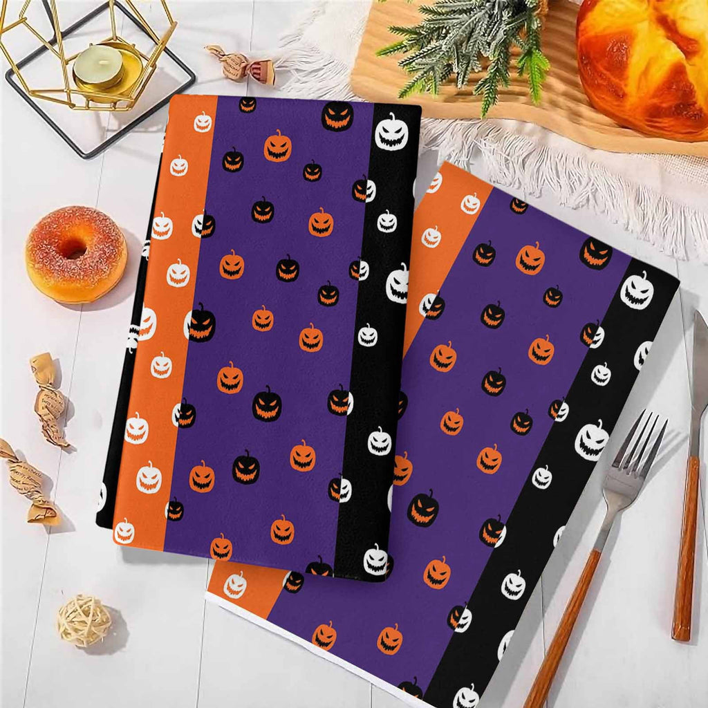 Dish Towels, Halloween Absorbent Kitchen Towels 1 PC, Haunted Pumpkins Pattern Microfiber Hand Towels Dish Cloths Tea Towels for Home&nbsp; Bathroom,18X28-Inch, Orange Purple Black