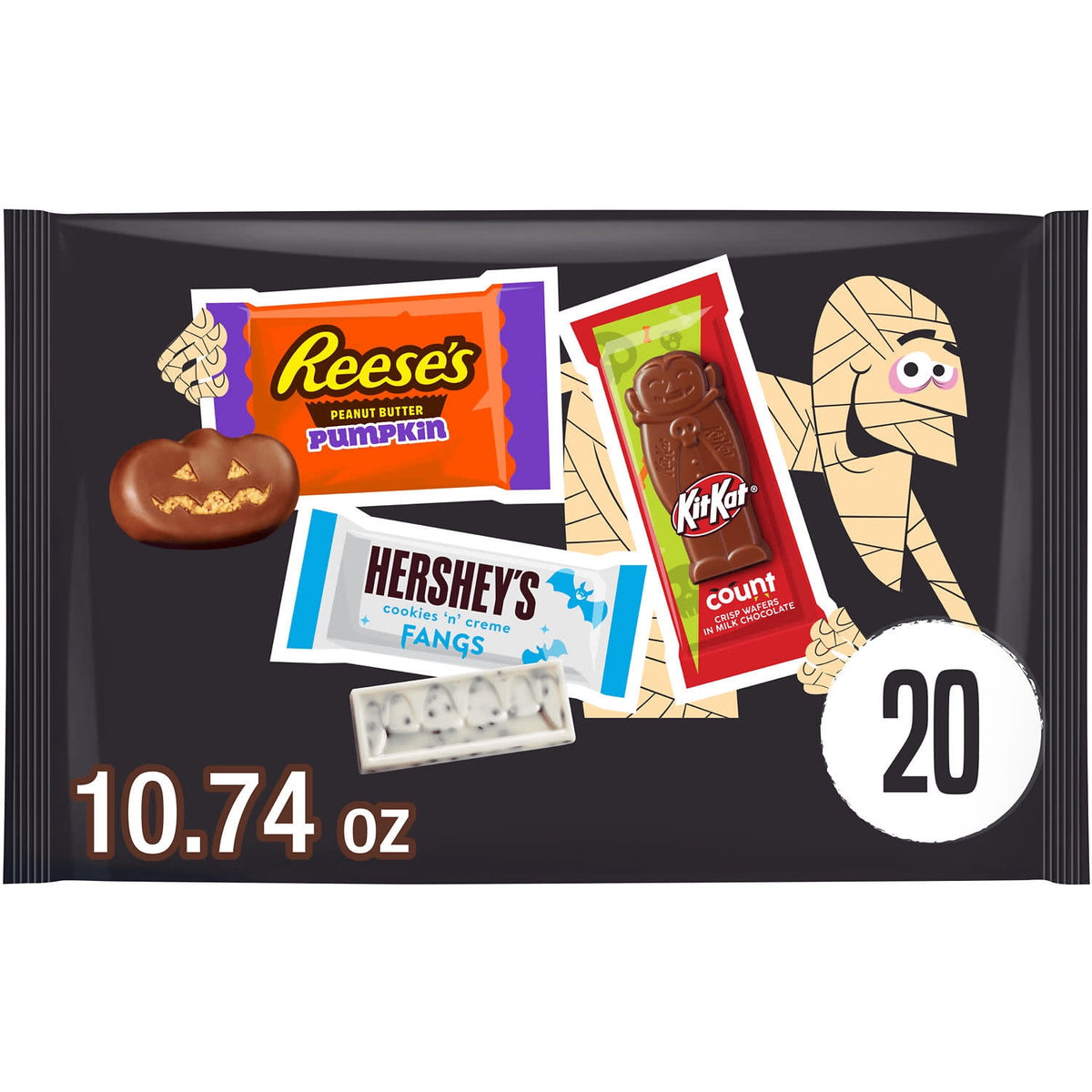 Hershey's, Kit Kat and Reese's Assorted, Halloween Candy Variety Bag, 10.74 oz (20 Pieces)