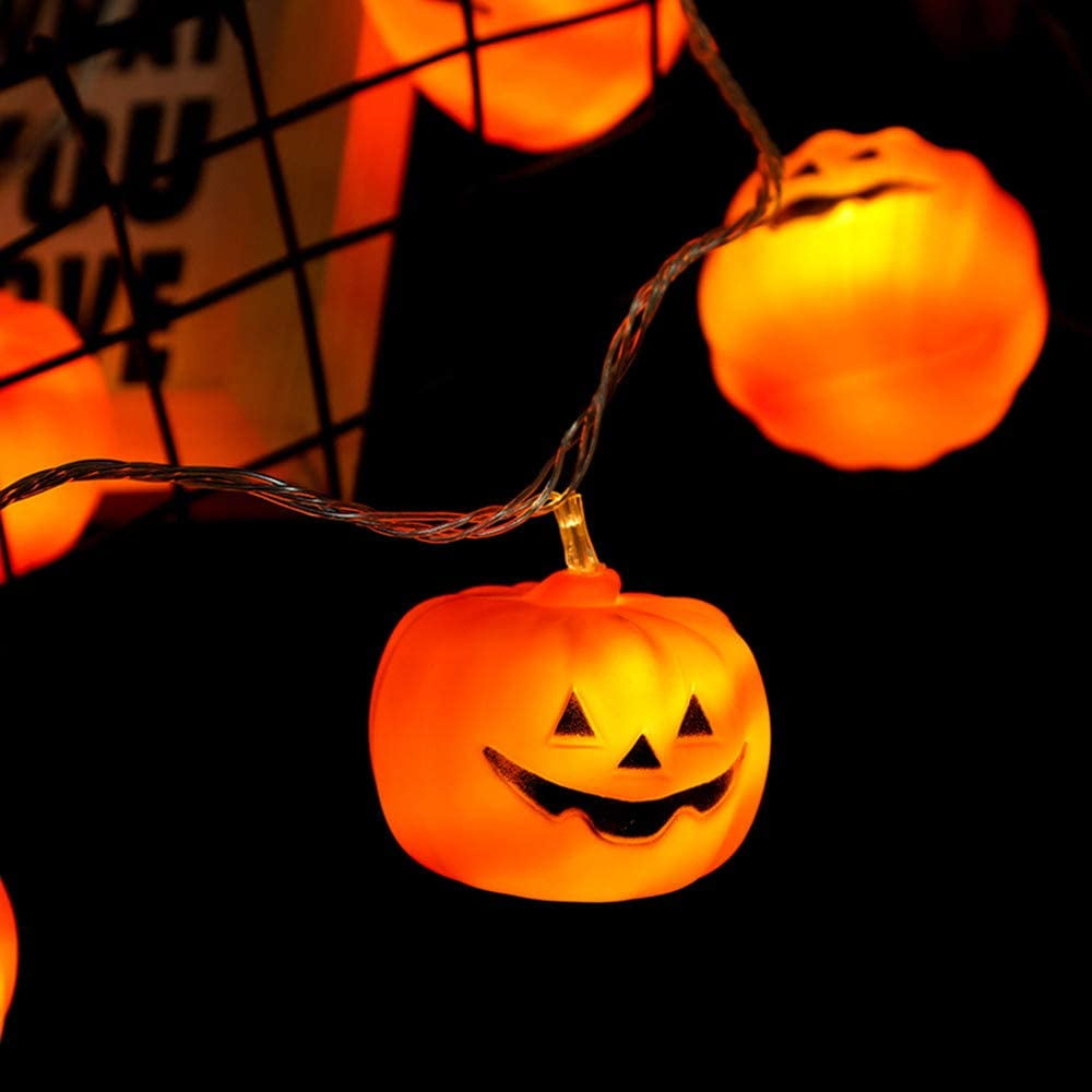 "LED Pumpkin Lights Halloween String Lights Home and Outdoor Decoration, Flickering, Steady Orange Light 5 ft/10ft/19.5ft"