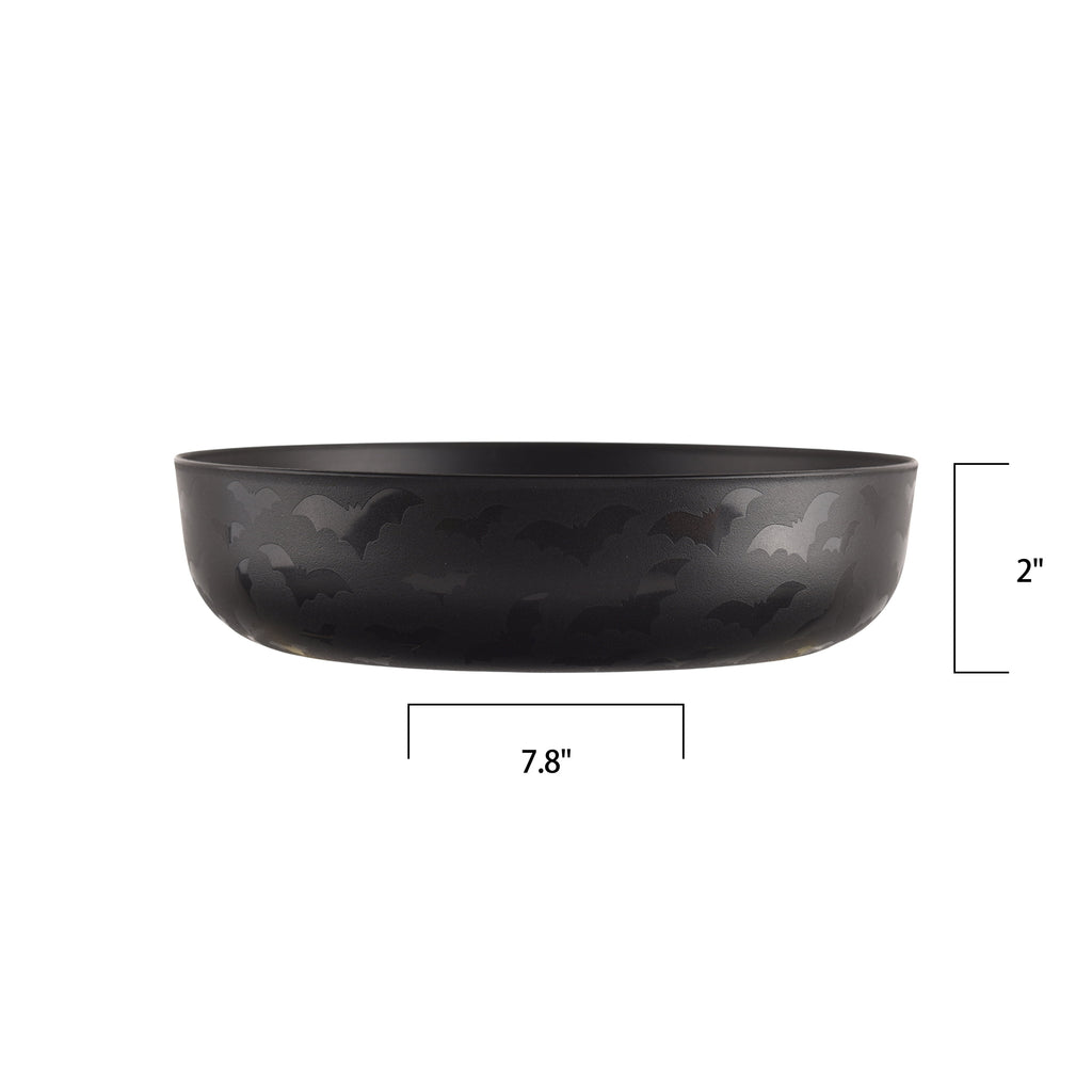 Mainstays 42 oz Round Plastic Dinner Bowl, Etched Bats, Black