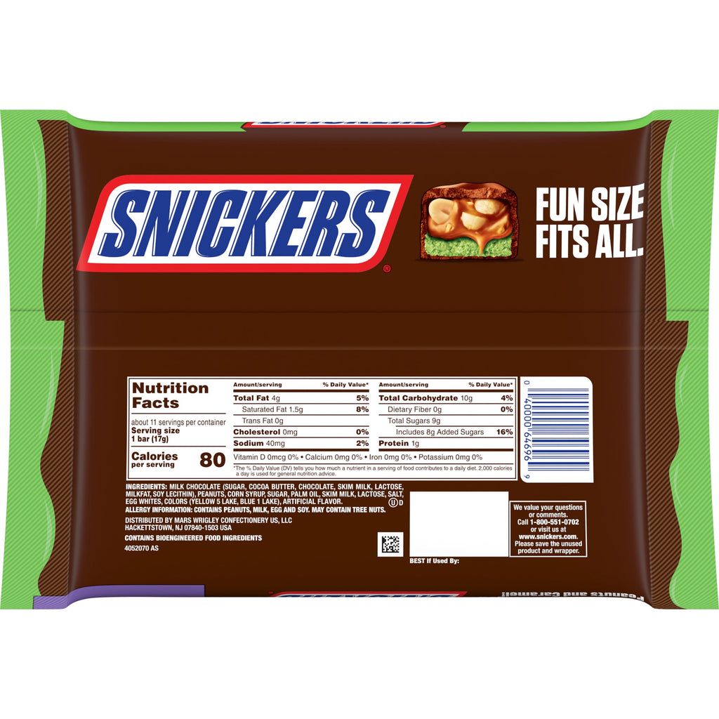 Snickers Ghoulish Green Milk Chocolate Halloween Candy Bars - 6.66 oz Candy Bag
